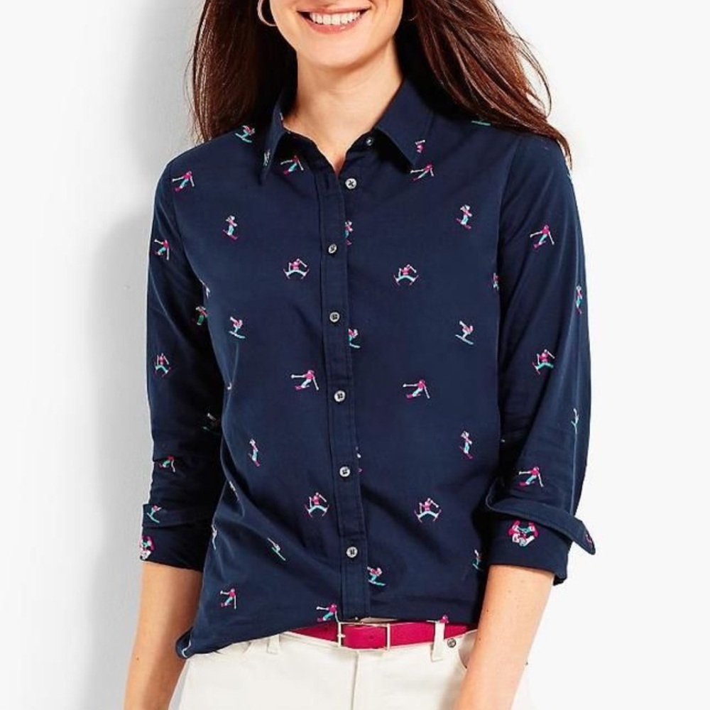 Talbots The Classic Cotton Shirt Skiers Oxford Blue Shirt.Size 2x Petite Preppy